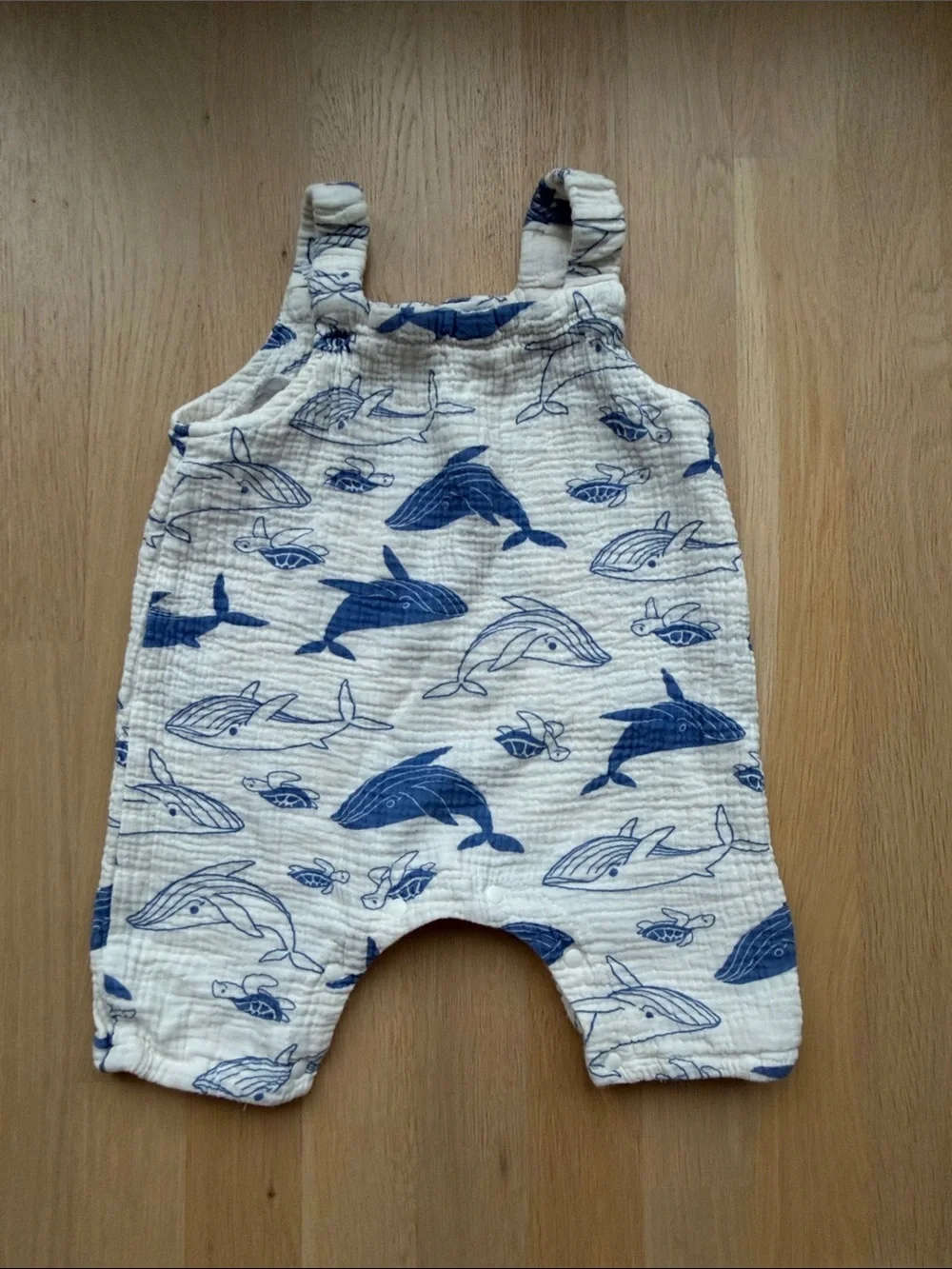 MiniOlie Baby Romper with Blue Whale Print